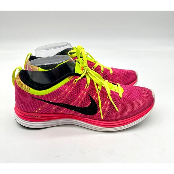 Nike Tenis Womens Flyknit One Lunarlon Running Shoes Pink/Volt Size 8 EUR 39 - Picture 1 of 13